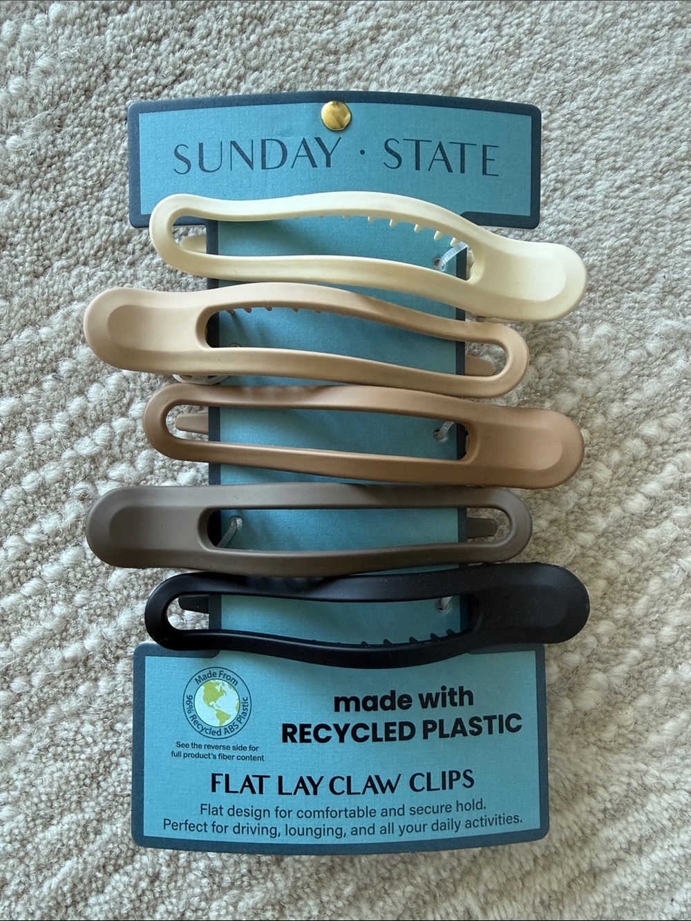 NWT. SUNDAY STATE Neutral Flat Lay Claw Clips - Set of 6